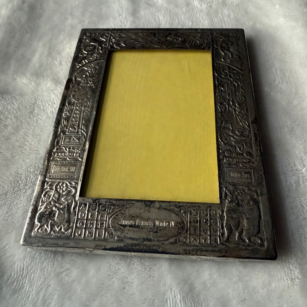 Ornate Empire Sterling Birth Record Frame Engraved
